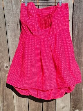 Torrid Strapless Red With White Polka Dot Dress